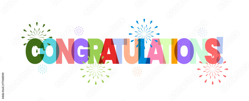 Congrats, Congratulations colorful with fireworks on white background