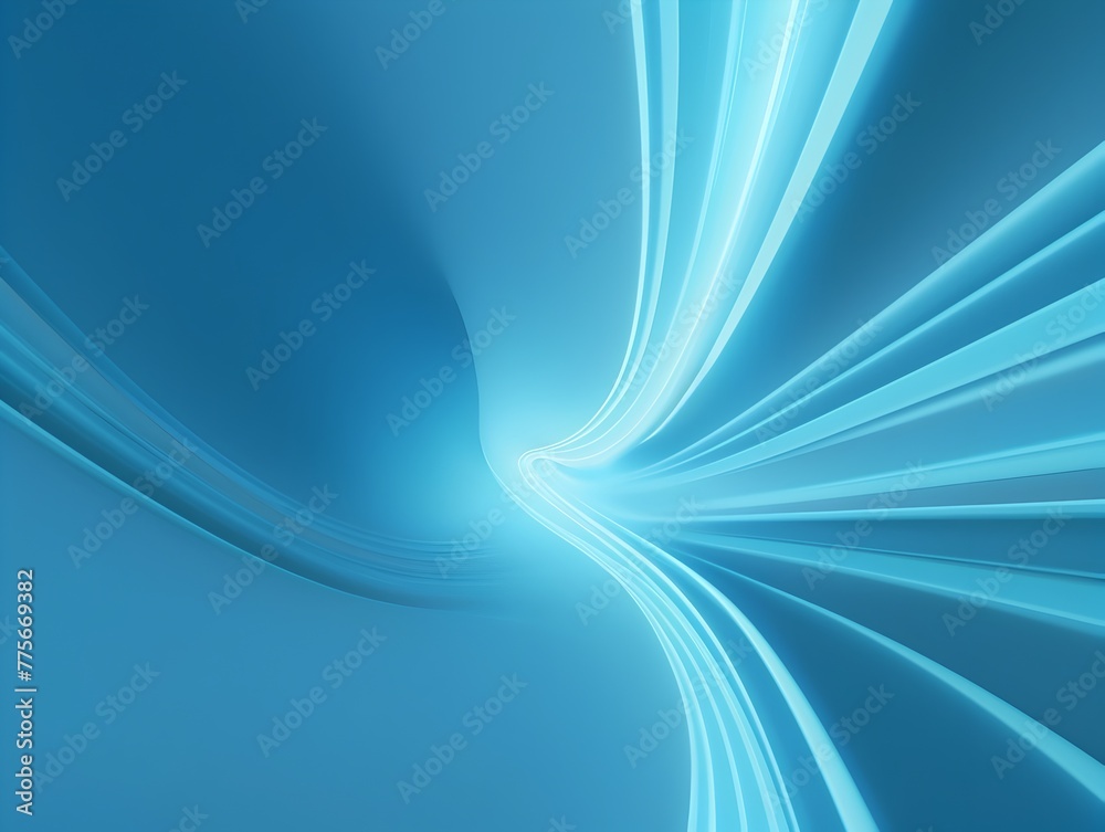 Fototapeta premium Abstract Neon Blue Tunnel Space Warp Surreal Dreamlike Flight Fractal Digital Art Background