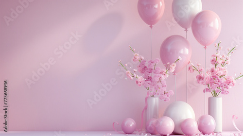 Cherry Blossom Branches and Balloons