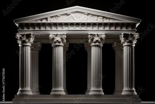 Classical temple portico with Corinthian columns in high-contrast lighting, perfect for historical and architectural themes photo
