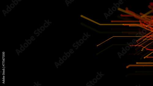 Futuristic Neon Lines form a Technical Grid. Orange and Yellow Computing Concept with copy-space. photo