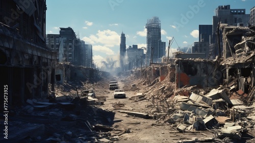 The ruins of cities destroyed after the war #775673925