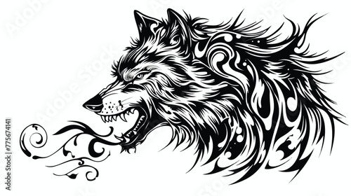 Majestic Wolf Hand-Drawn Aggressive Outline Design 