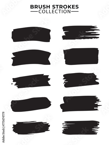 collection of black paint, ink brush strokes, brushes, lines, grungy. Dirty artistic design elements, boxes, frames. Vector illustration. Isolated on white background
