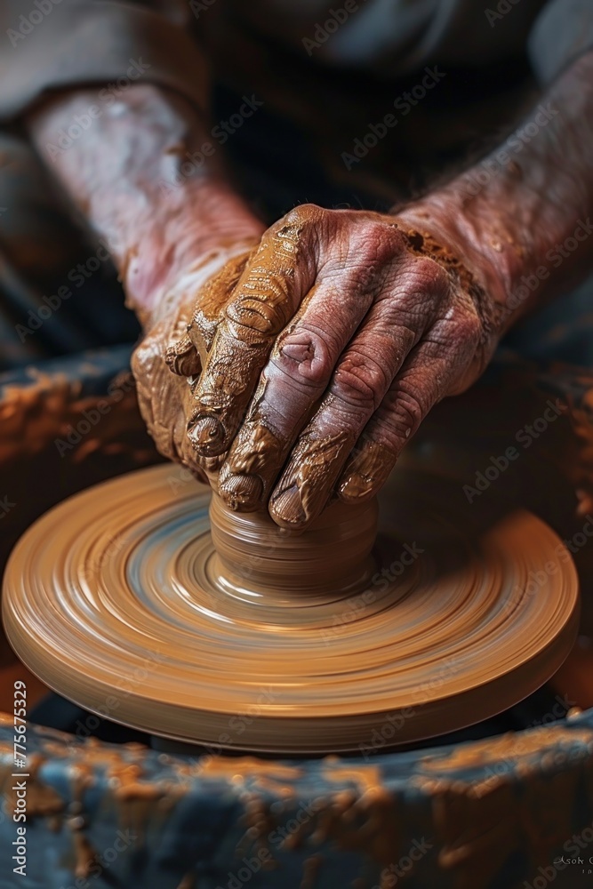 A man is making pottery in a wheel