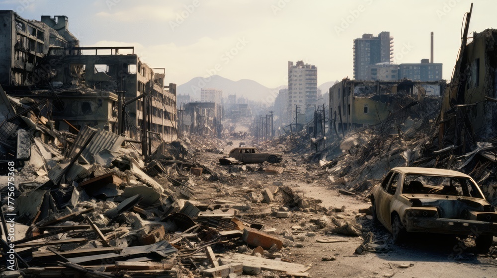 The ruins of cities destroyed after the war - obrazy, fototapety, plakaty 