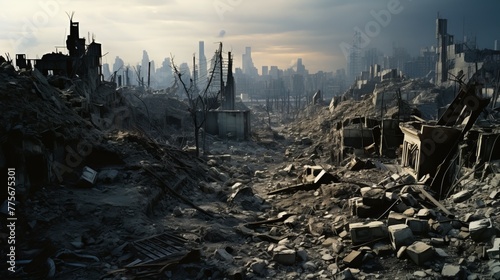 The ruins of cities destroyed after the war #775675301