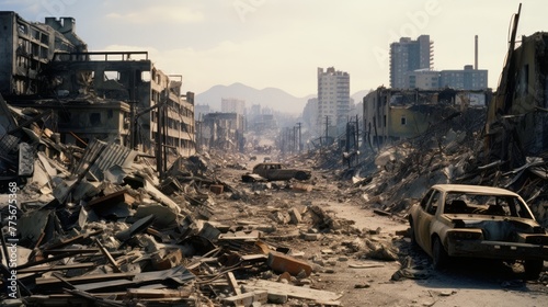 The ruins of cities destroyed after the war #775675368