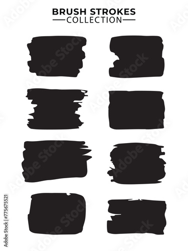 collection of black paint, ink brush strokes, brushes, lines, grungy. Dirty artistic design elements, boxes, frames. Vector illustration. Isolated on white background