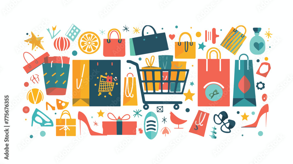 Modern background with shopping icon flat vector isolated