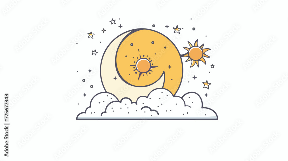 Moon sun cloud weather line and fill image vector ill