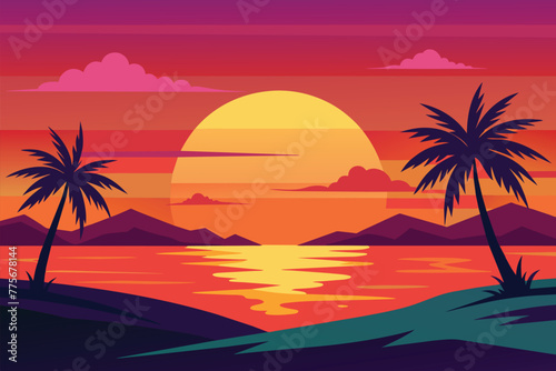 Beautiful Sunset on Summer background vector design © mobarok8888