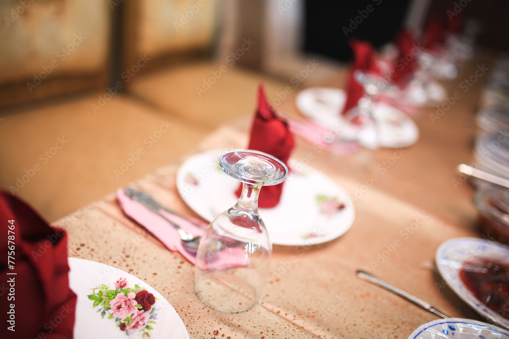 Wedding catering decor. Wedding setup. Close up and selective focus image.