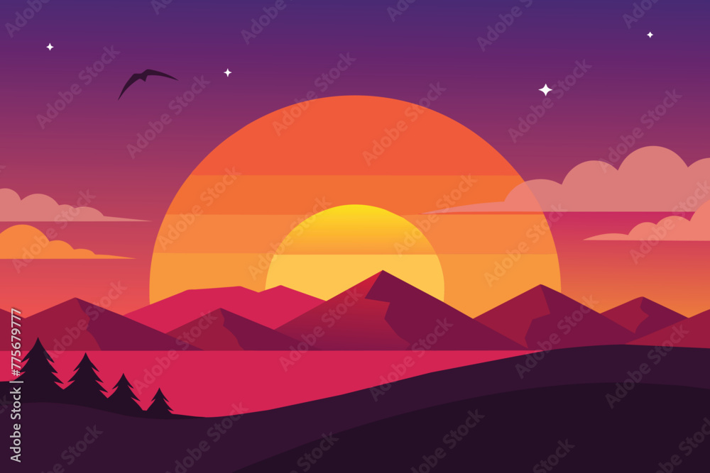Beautiful Sunset on Summer background vector design