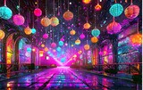 Decorated bazar with colorful lights