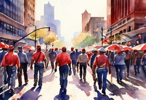  Labour Day watercolor, Group of workman in watercolor style