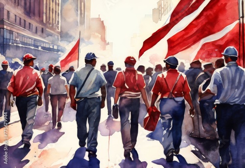  Labour Day watercolor, Group of workman in watercolor style photo