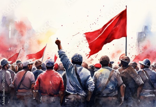  Labour Day watercolor, Group of workman in watercolor style