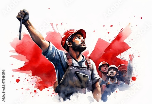  Labour Day watercolor, Group of workman in watercolor style