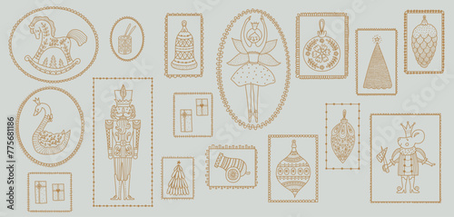 Gold Nutcracker. Set. Magic line vector illustration. 