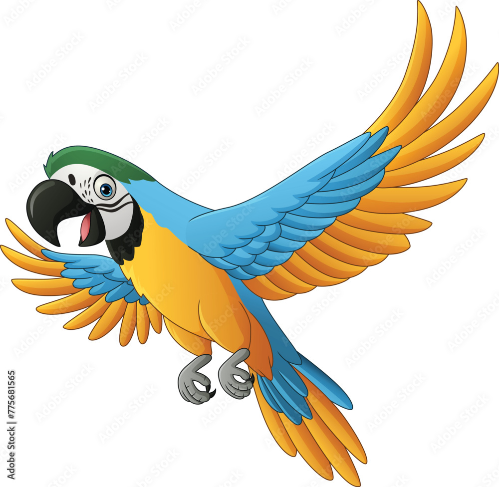 Fototapeta premium Cartoon blue macaw isolated on white background