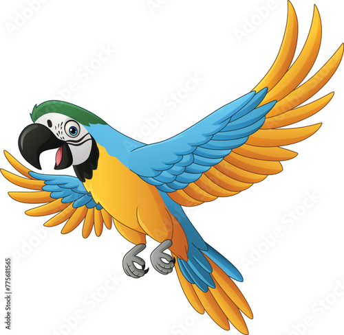 Cartoon blue macaw isolated on white background