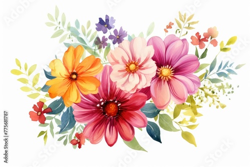 watercolor of zinnia clipart in bold and vibrant colors. flowers frame  botanical border  An illustration for printing design  textile  scrapbooking. Isolated on white background.