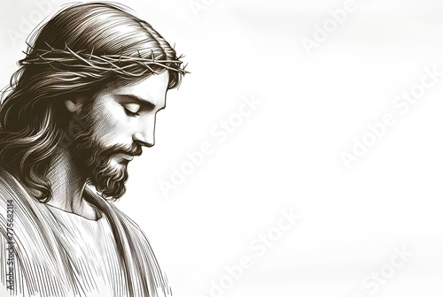 sketch of jesus christ with copy space photo