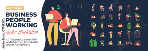 Business activity illustration. Mega Set. Collection scenes of business, businessman, work, management, management, corporate, office activity. Vector Illustration