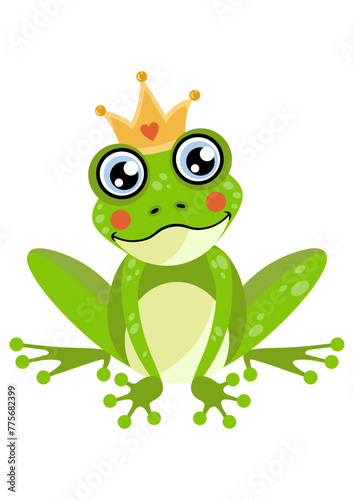 Cute king frog sitting with crown