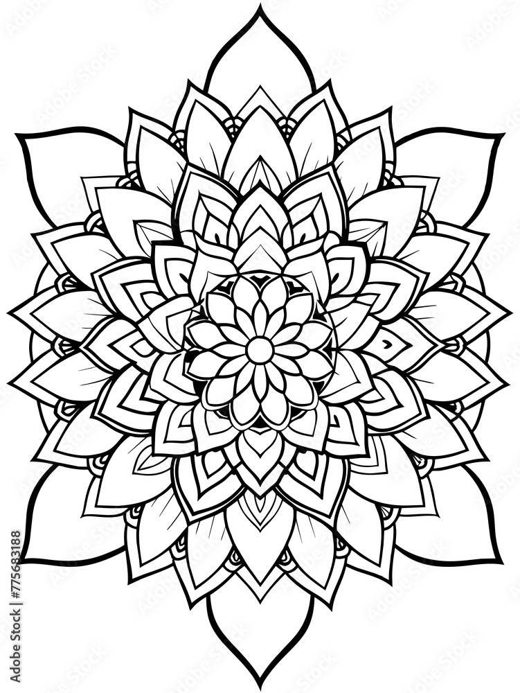 Flower Mandala Design for Coloring Book