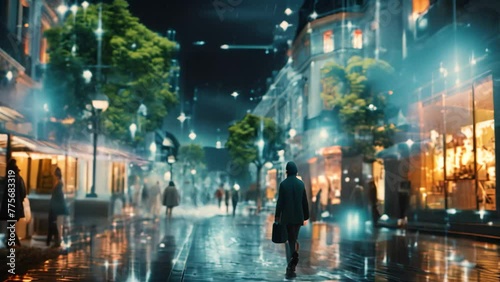 Wallpaper Mural Businesswoman walking on the street at night with city lights in the background, A city street illuminated by smart LED lights, AI Generated Torontodigital.ca
