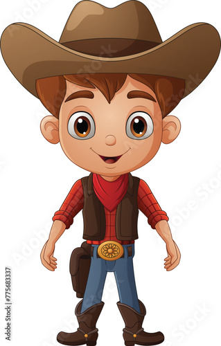 Cute young cowboy on white background