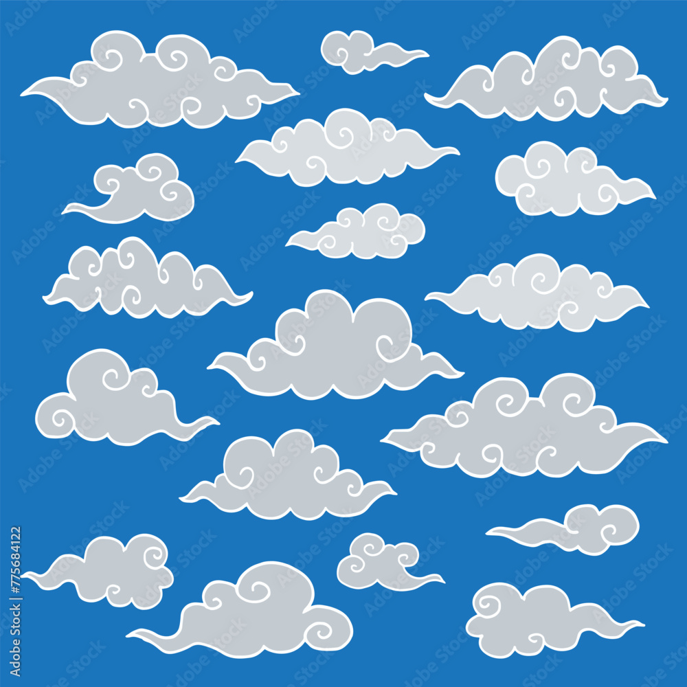 Set of Decorative cloud hand drawing illustartion vector, Background pattern design Set of Decorative cloud hand drawing illustartion vector, Background pattern design