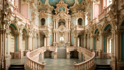 Interior of the Peterhof Palace, St. Petersburg, Russia, A colorful baroque palace with a bustling court, AI Generated