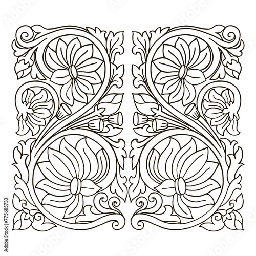 Lotus flowers traditional ornament hand drawing illustration vector,Asiam ornament