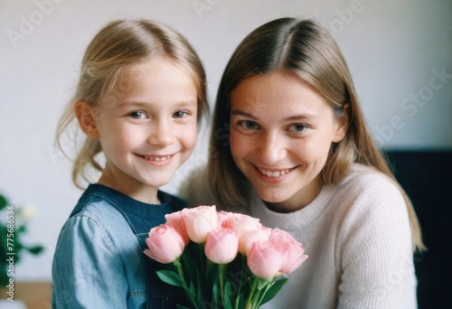 Mother and daughter with roses