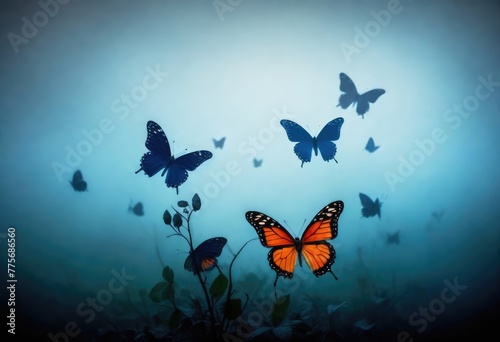 Butterflies in dark background