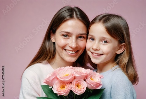 Mother and daughter with roses