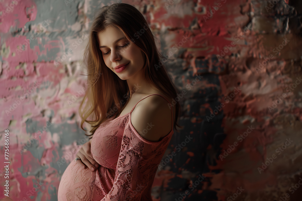 Captivating image of a beautiful pregnant woman exuding grace and joy, perfect for maternity-themed designs and motherhood concepts
