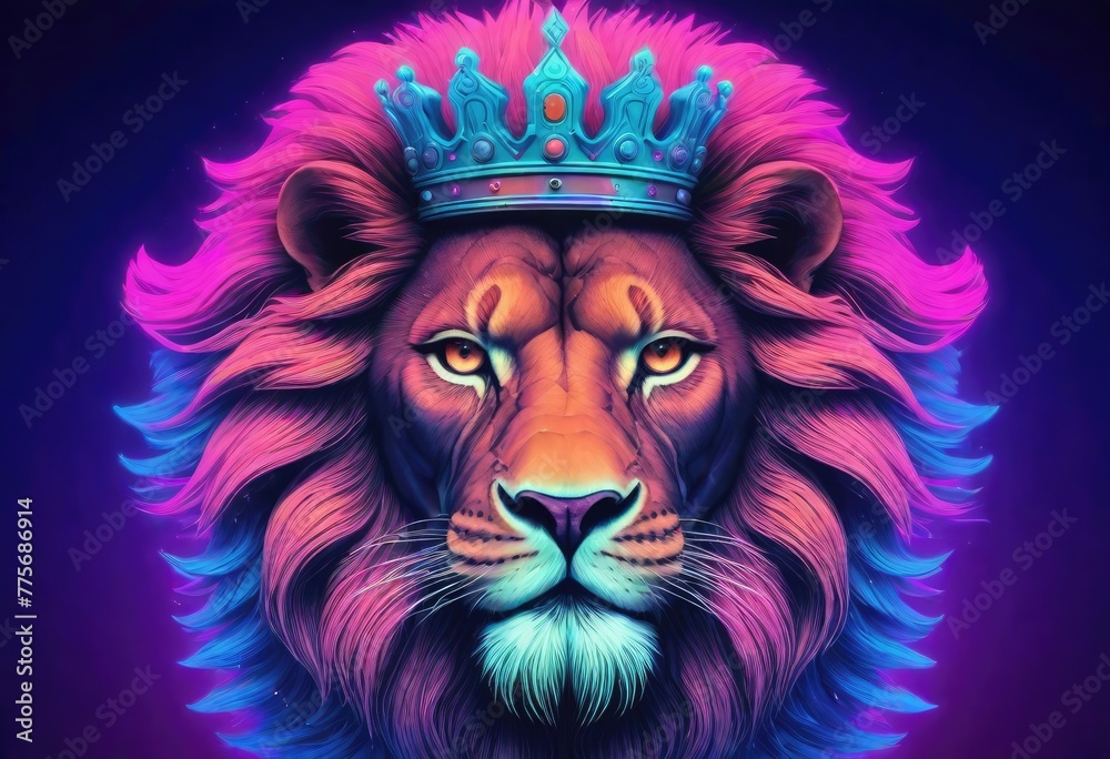 Colour ful King Lion with crown