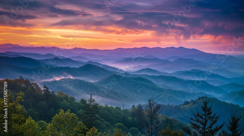 Smoky mountain sunset