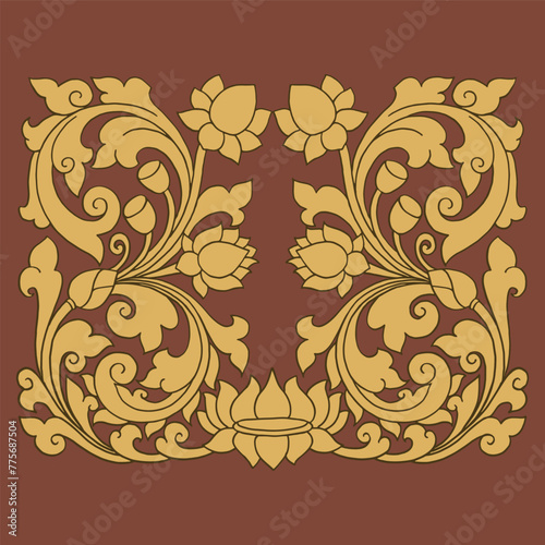 Lotus flowers traditional ornament hand drawing illustration vector,Asiam ornament