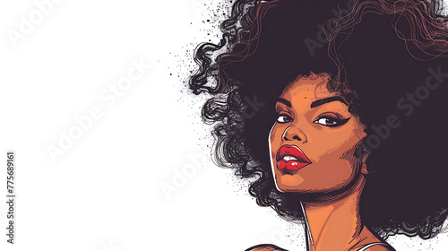 Young black African American woman illustration for fashion banner with copy space on white background. generative ai  
