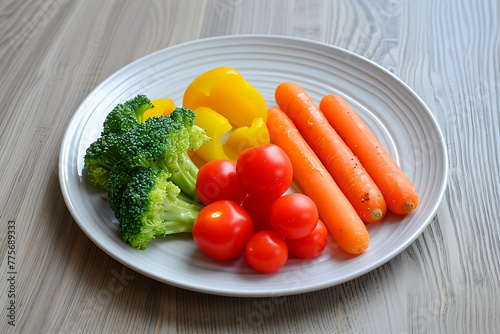 A vibrant plate filled with an assortment of colorful, fresh vegetables, offering healthy eating inspiration and culinary delight for nutrition-themed designs and food-related projects