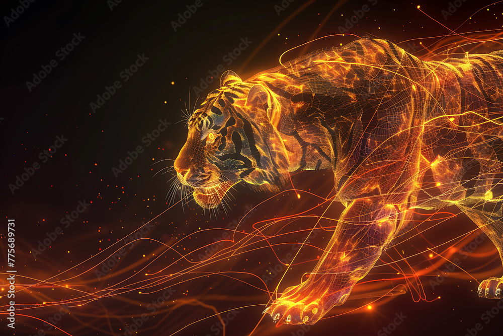 Tiger Based Image Illustrative wireframe-based visualization with a radiant translucent ...