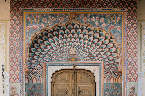 The Lotus Gate with summer flower and petal patterns, dedicated to Lord Shiva-Parvati at City Palace in Jaipur, India