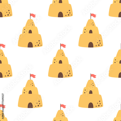 seamless pattern with cartoon sand castle