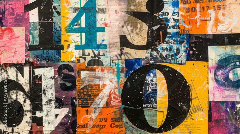 Fototapeta premium mixed media paper collage with large random numbers