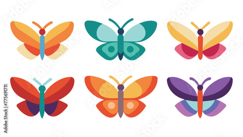  Set of Colorful Butterfly icons isolated flat vector pro collection illustration on white background